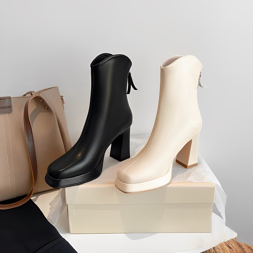 Genuine Leather V-neck Boots