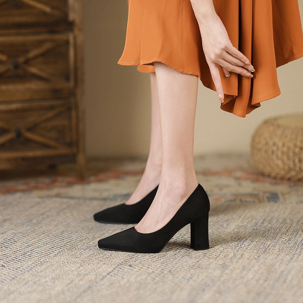 Thick Heel Pointed Shoes