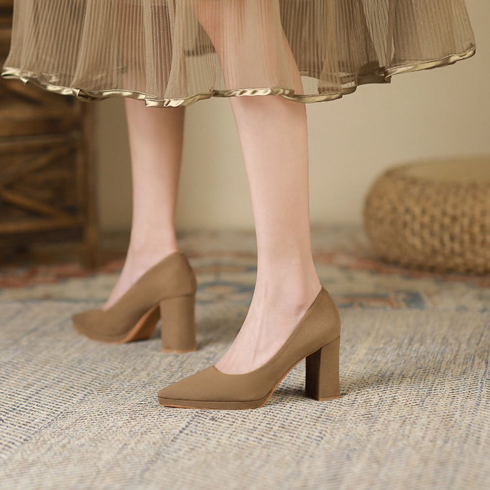 Thick Heel Pointed Shoes