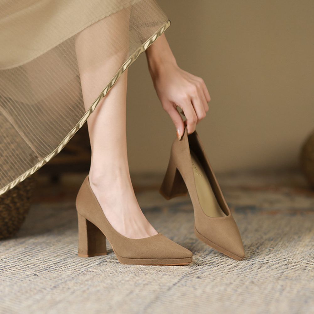 Thick Heel Pointed Shoes