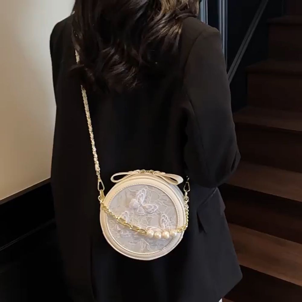 Butterfly Embroidery Round Bag