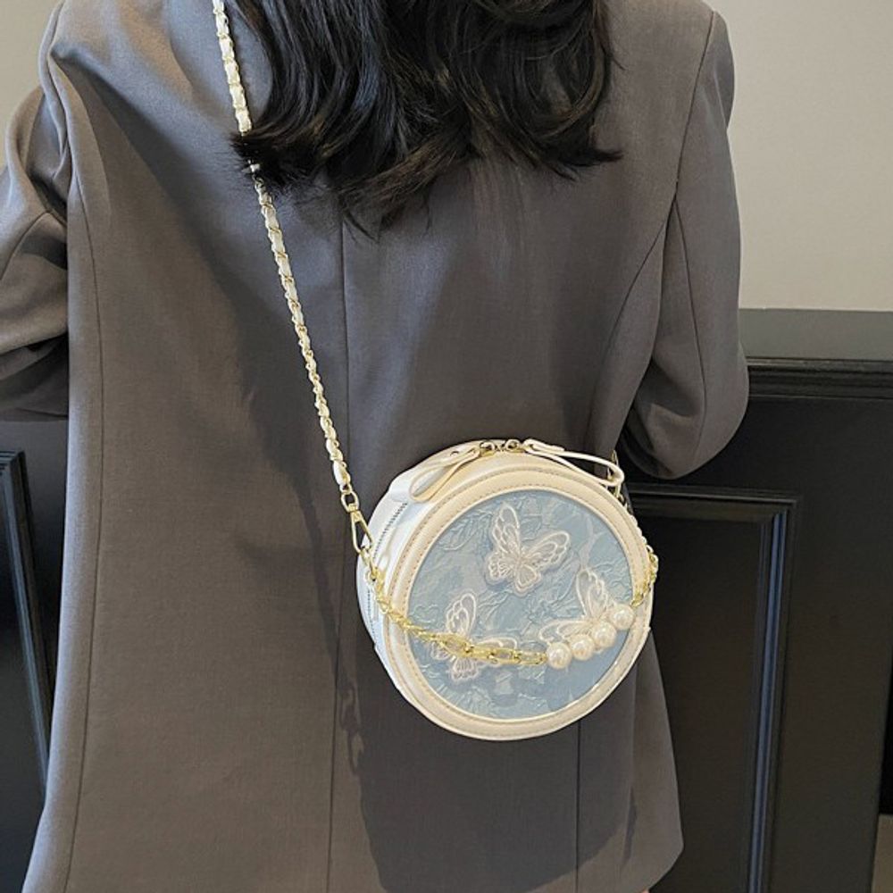 Butterfly Embroidery Round Bag