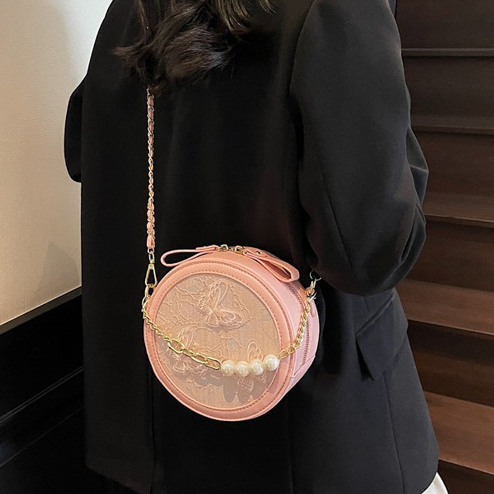 Butterfly Embroidery Round Bag