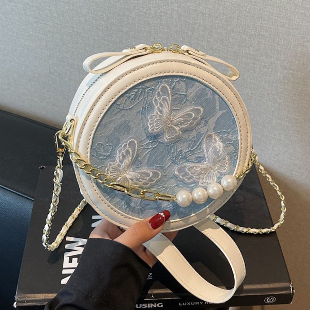 Butterfly Embroidery Round Bag