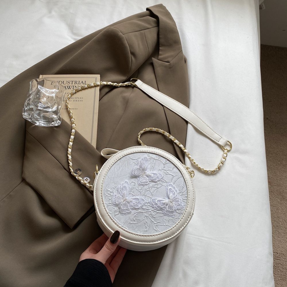 Butterfly Embroidery Round Bag