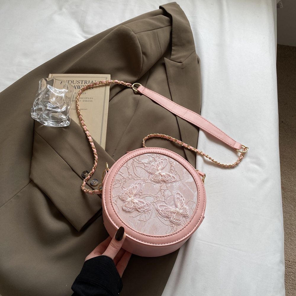 Butterfly Embroidery Round Bag