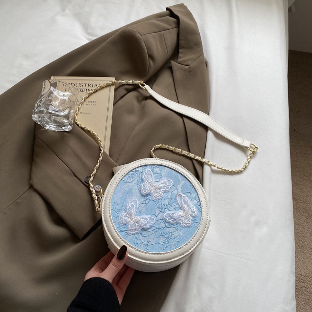 Butterfly Embroidery Round Bag