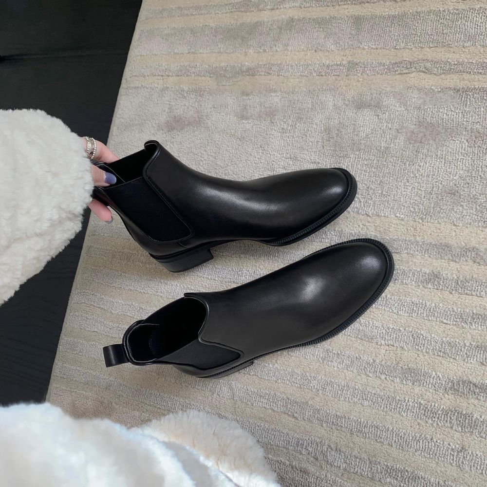 Genuine Leather Low Heel Boots