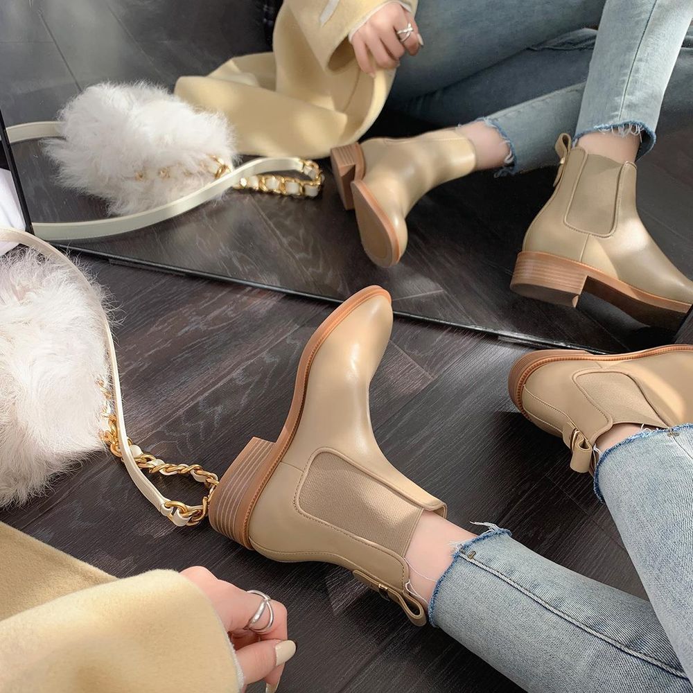 Genuine Leather Low Heel Boots