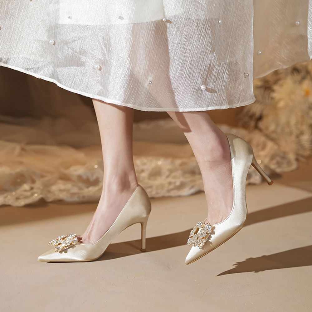 Diamond Square Buckle High Heels