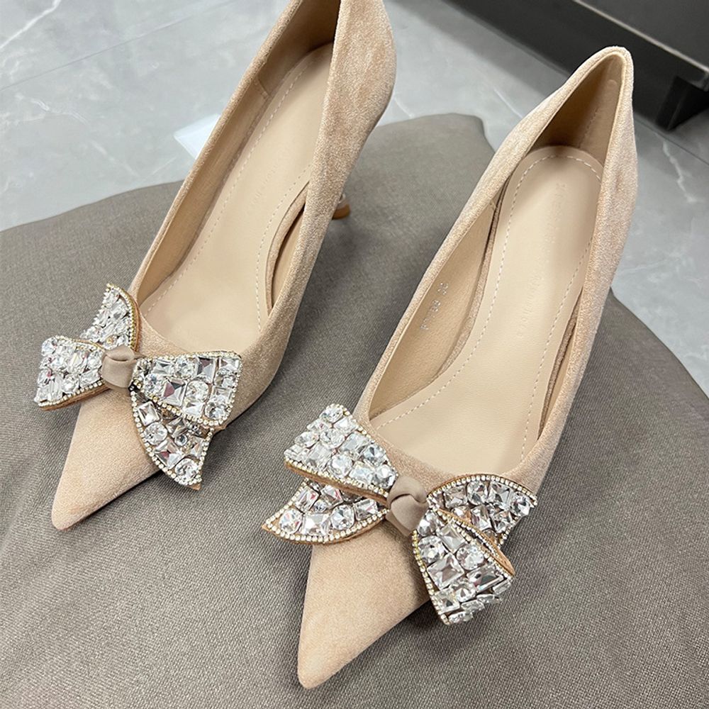 Rhinestone Bow top Pointed Heels