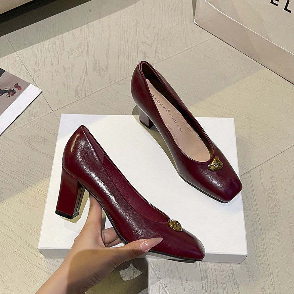 Thick Heel Square Head Shoes