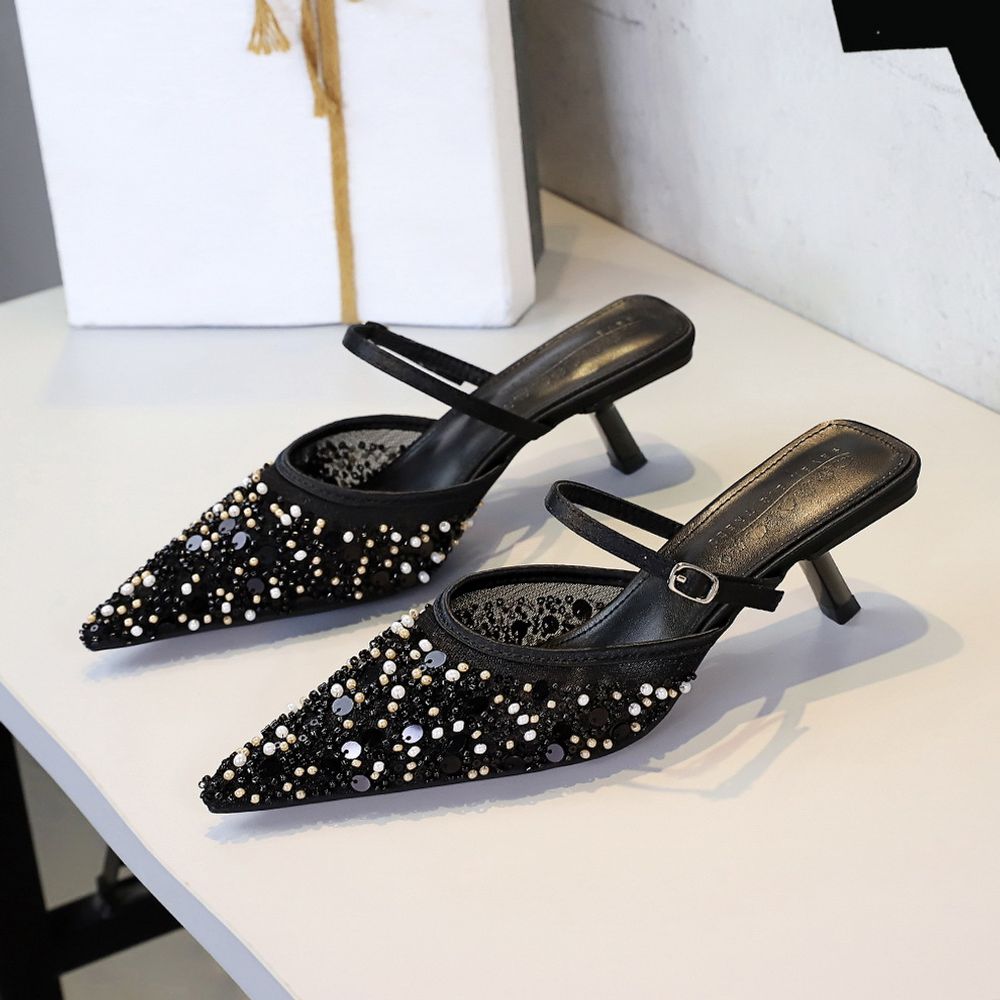 Mesh Sequins top Pointed Sandals
