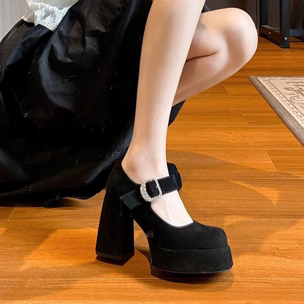 Sued Top Platform Mary Jane Shoes