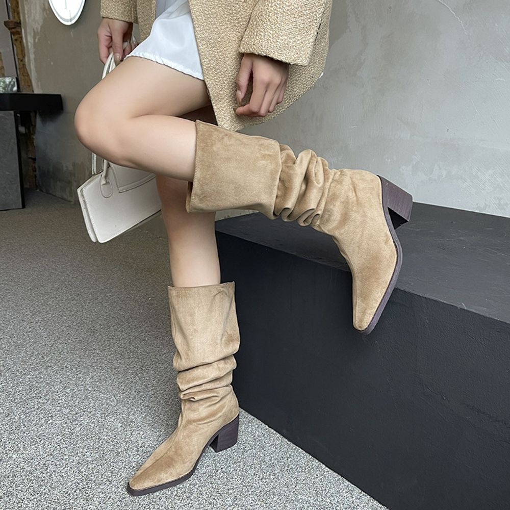 Thick Heel Knee High Boots