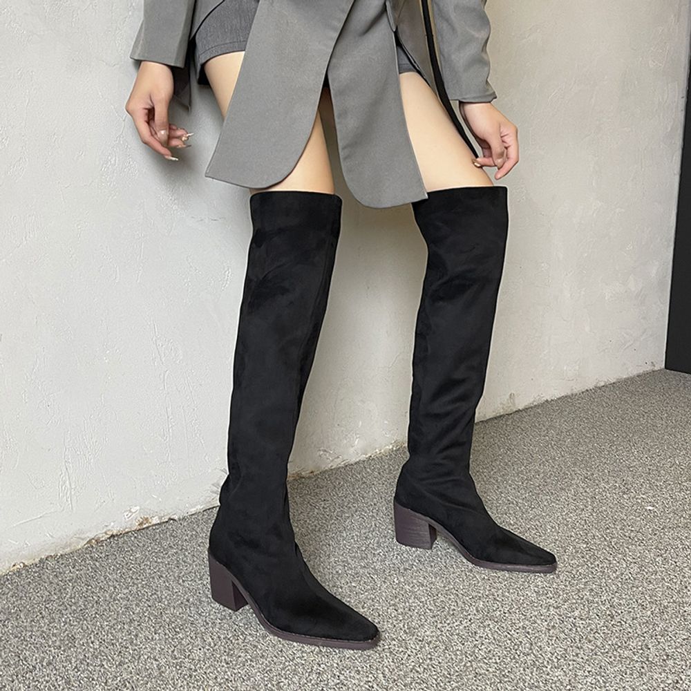Thick Heel Knee High Boots
