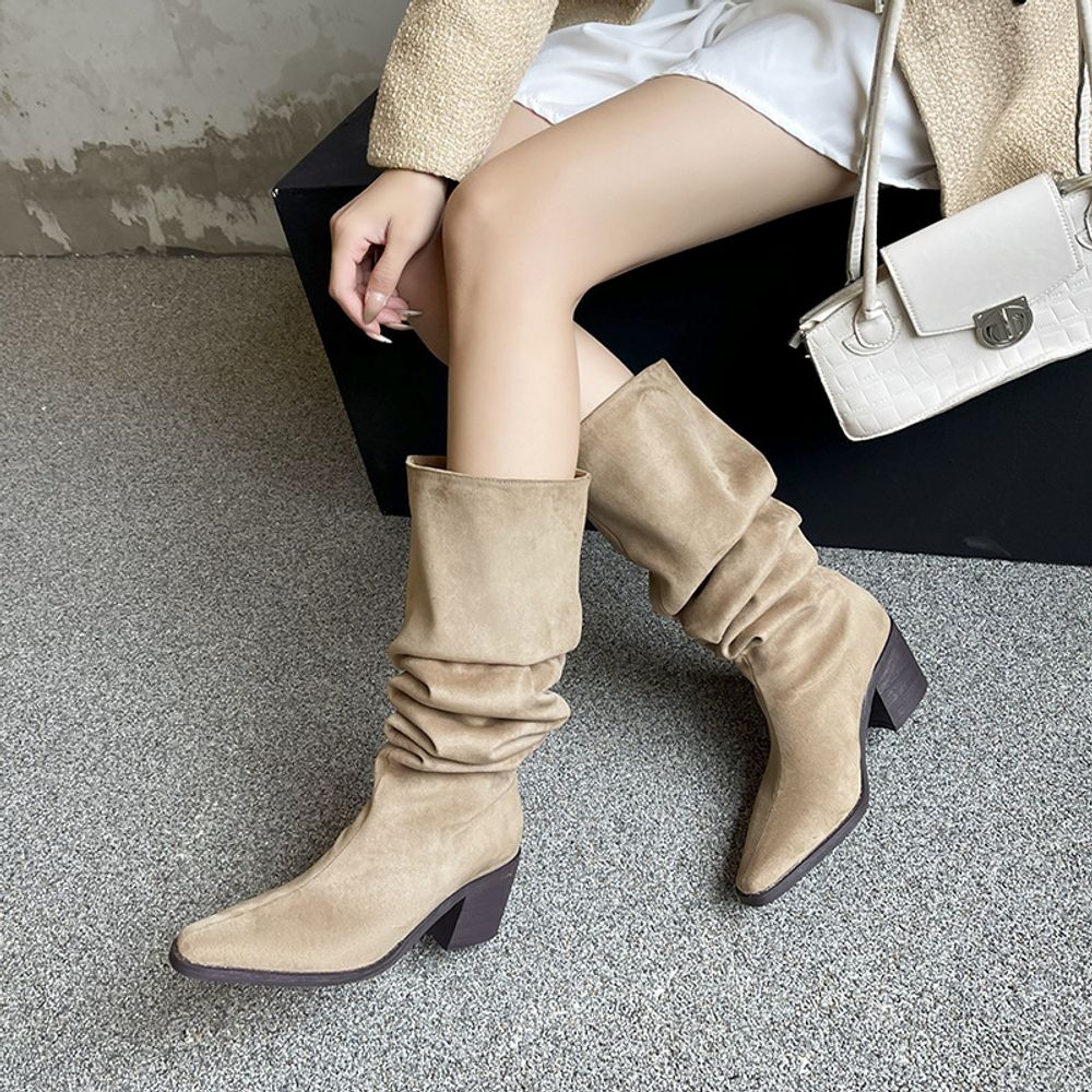 Thick Heel Knee High Boots