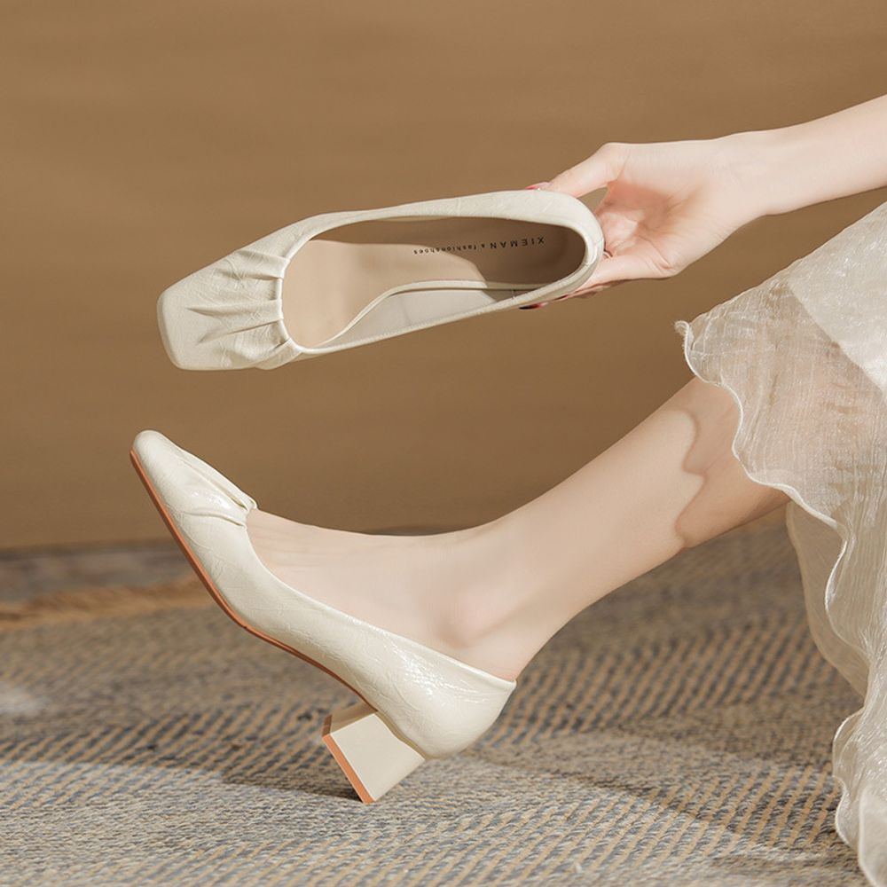 Square Head Thick Heel Shoes
