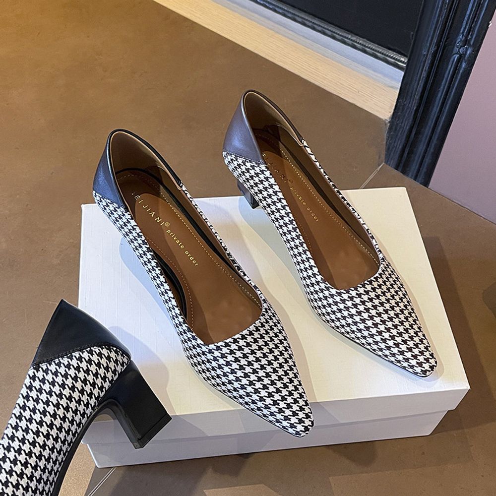 Thick Heel Pointed Shoes