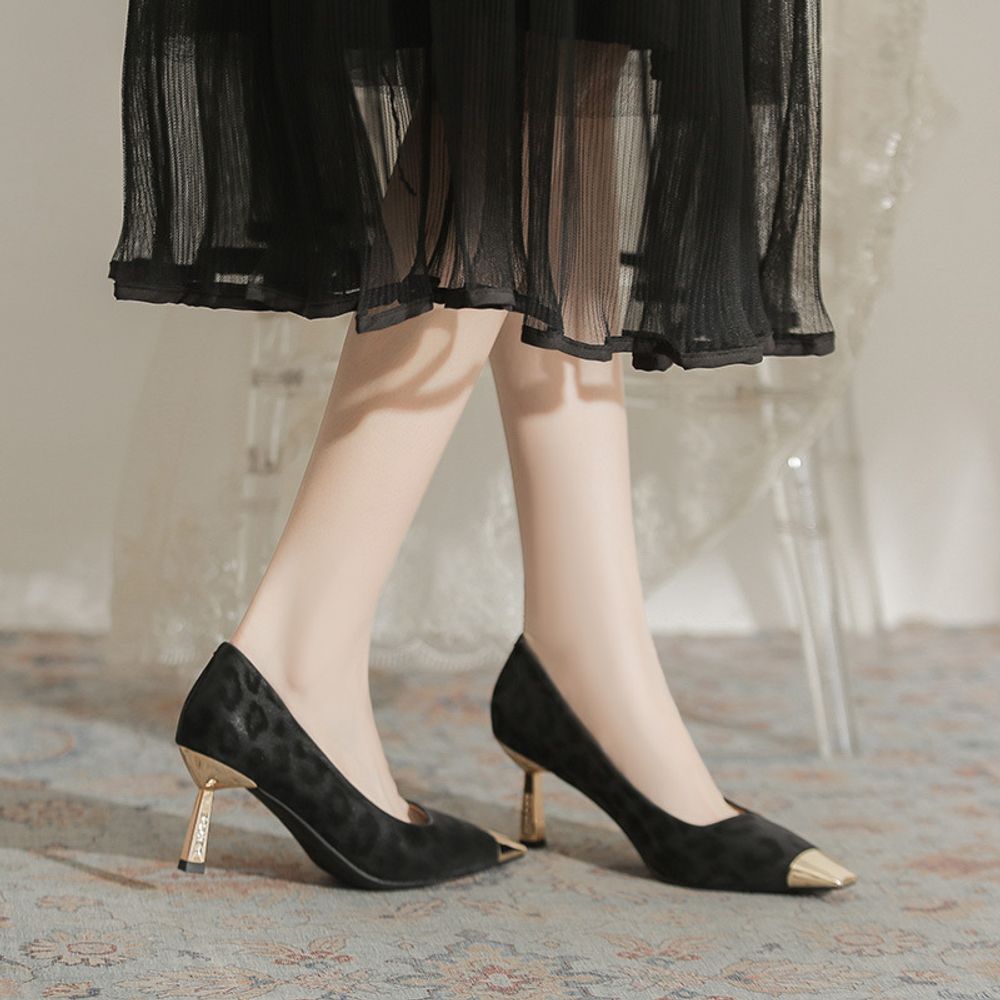 Metal Head Leopard Print Heels