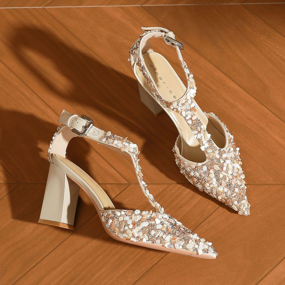 Rhinestone Pointed Ankle strap Heels