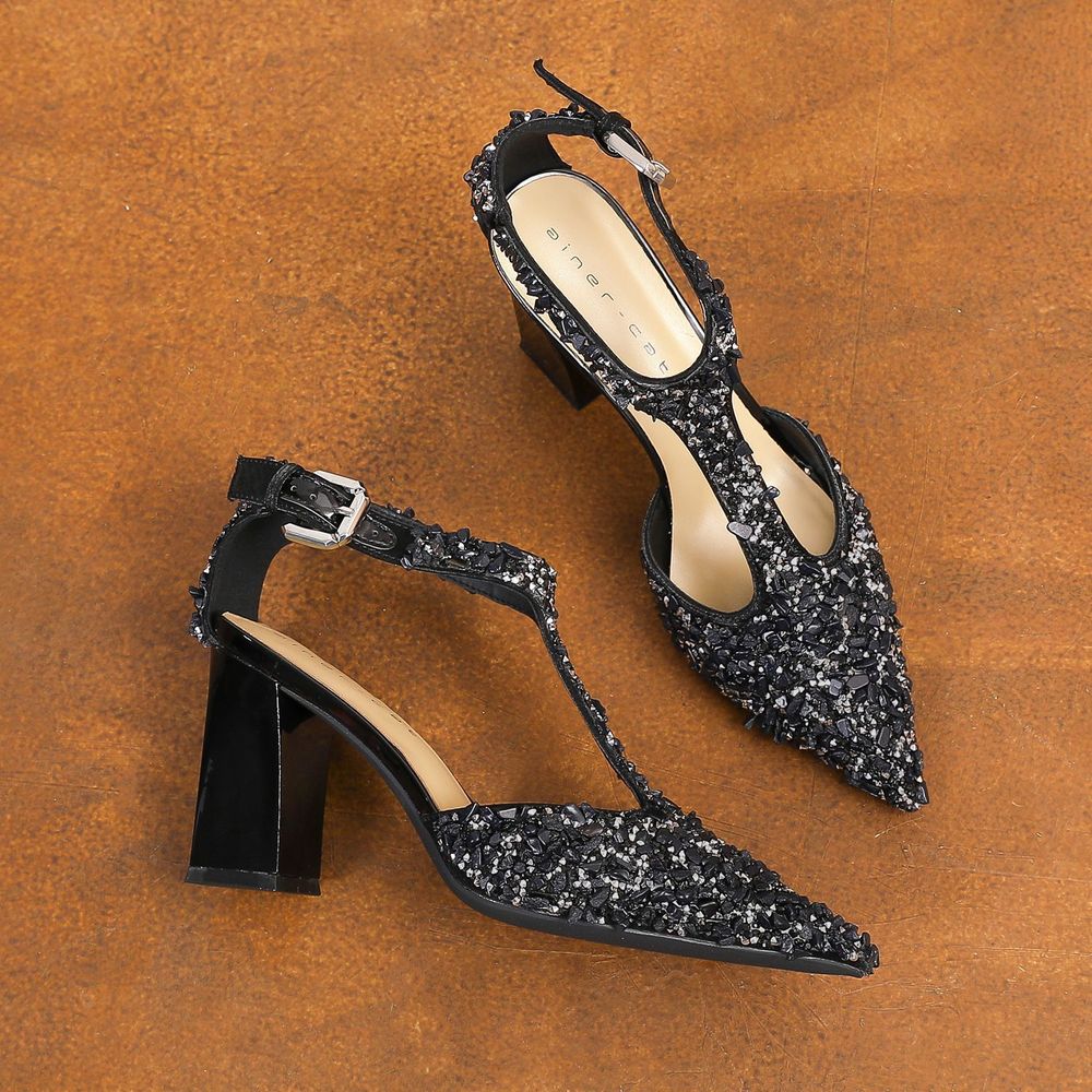 Rhinestone Pointed Ankle strap Heels