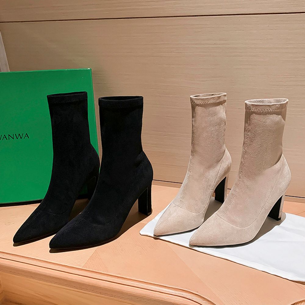 Thick Heel Pointed Boots