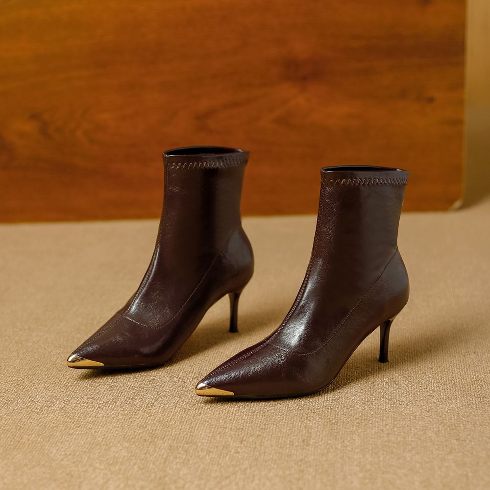 Metal Head Pointed Ankle Boots