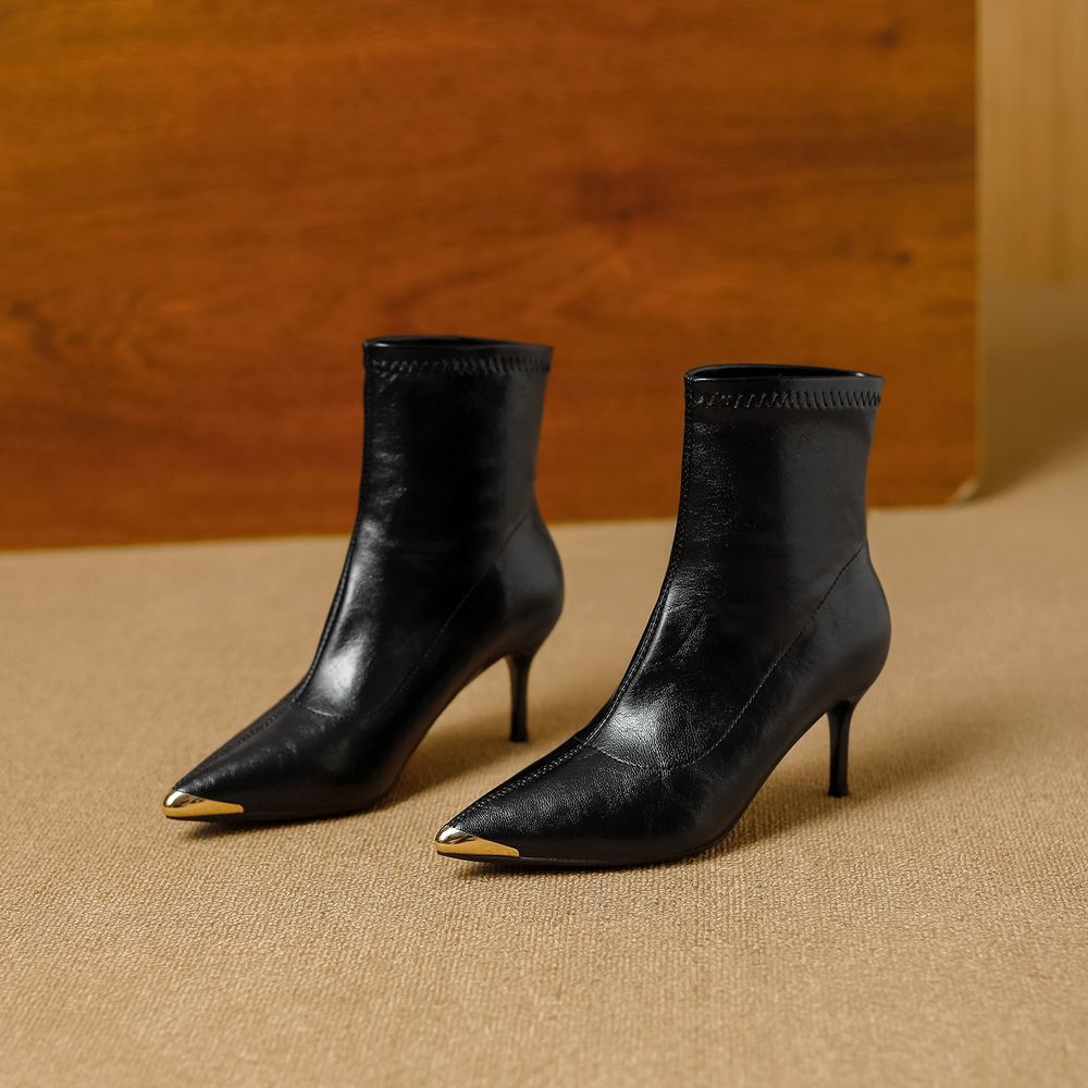 Metal Head Pointed Ankle Boots
