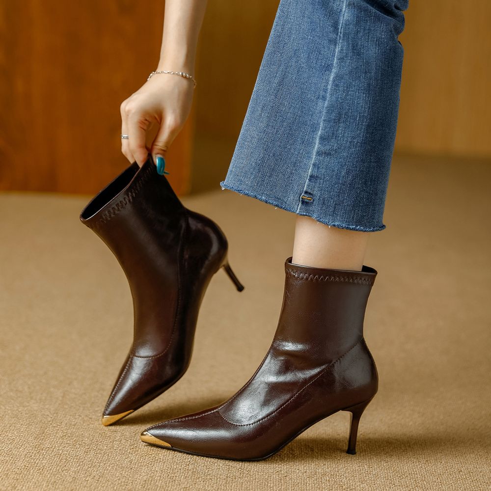 Metal Head Pointed Ankle Boots