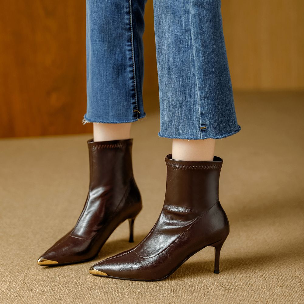 Metal Head Pointed Ankle Boots