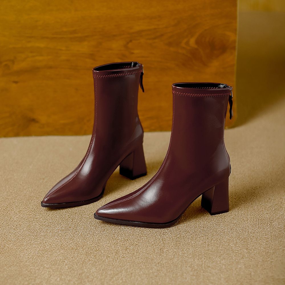 Thick Heel Pointed Ankle Boots