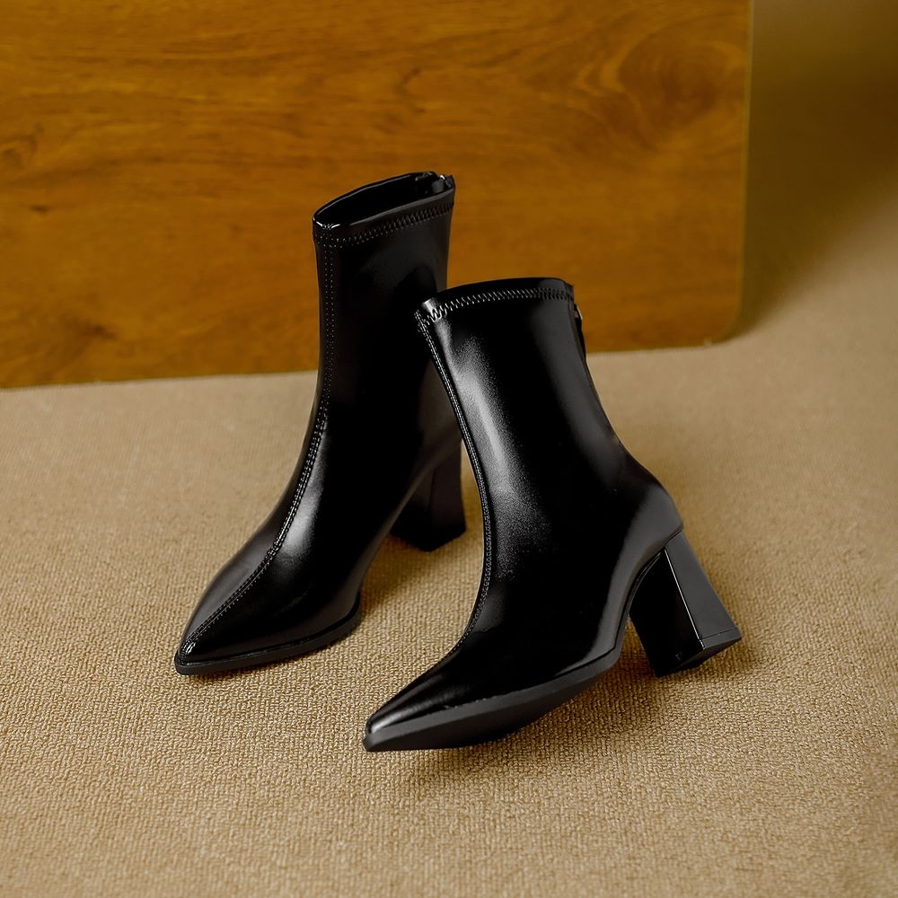 Thick Heel Pointed Ankle Boots