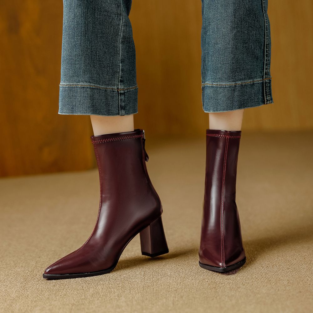 Thick Heel Pointed Ankle Boots