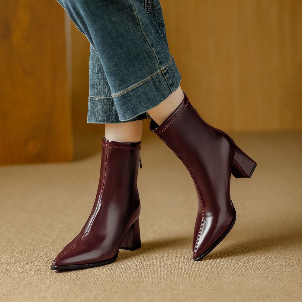Thick Heel Pointed Ankle Boots