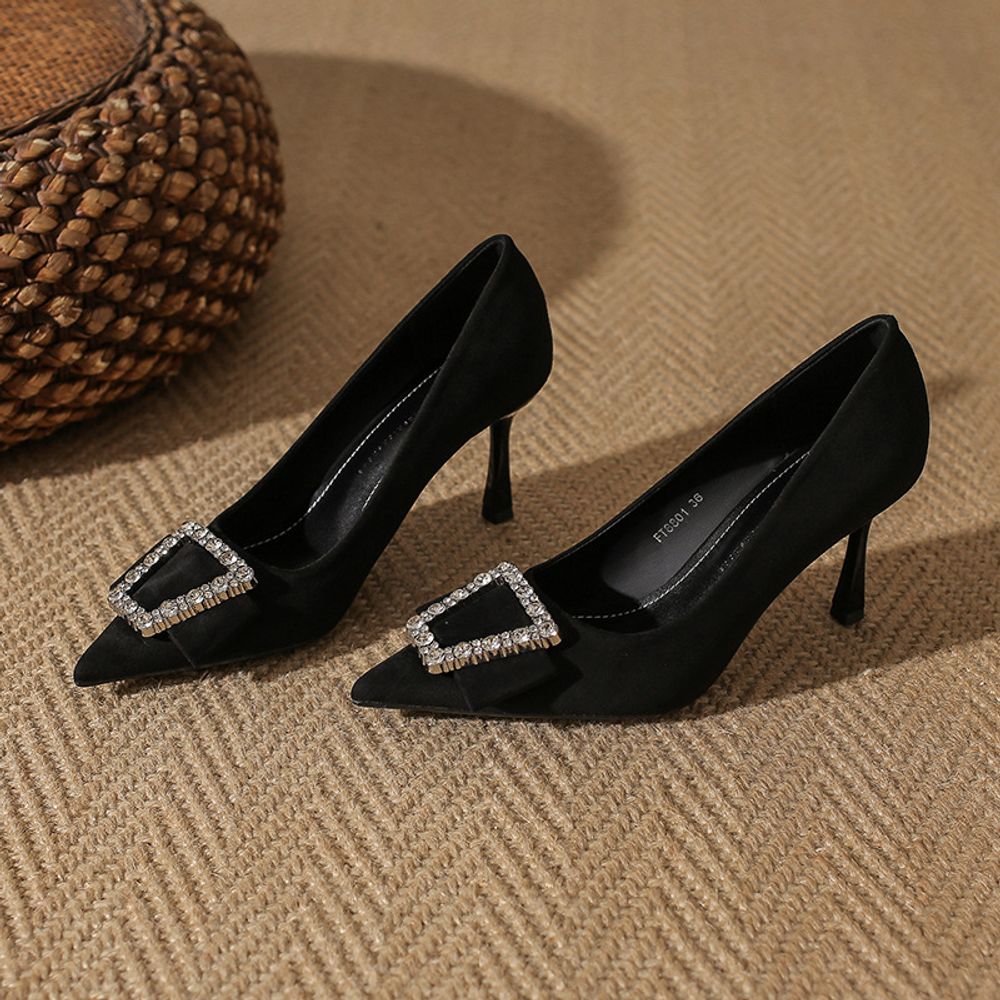 Rhinestone Buckle Pointed Heels