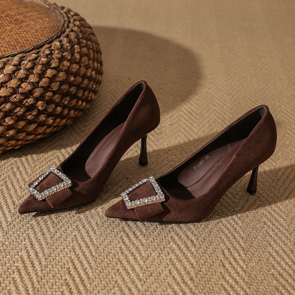 Rhinestone Buckle Pointed Heels