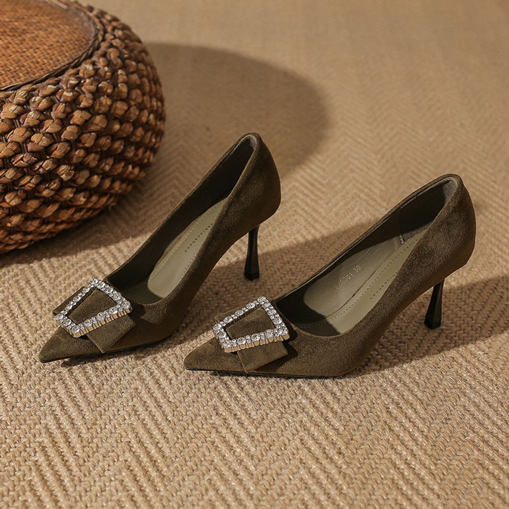 Rhinestone Buckle Pointed Heels