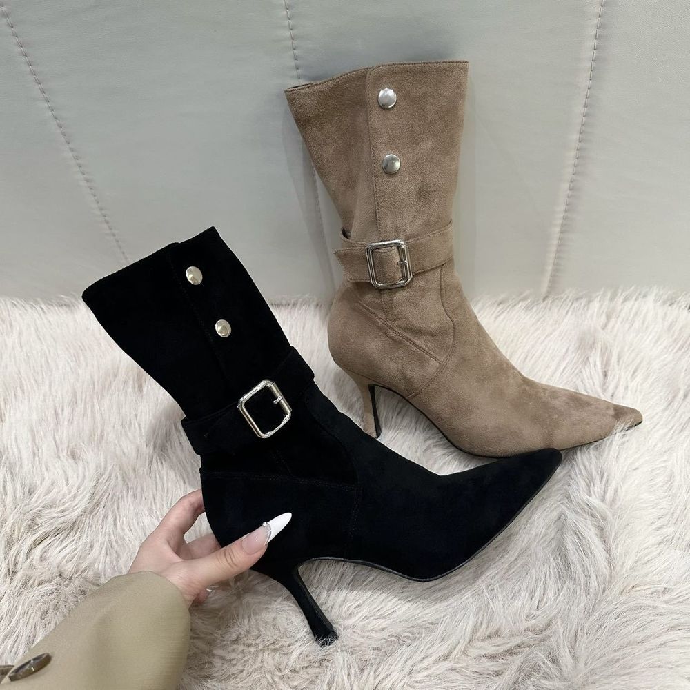 Suede Top Pointed Ankle Boots