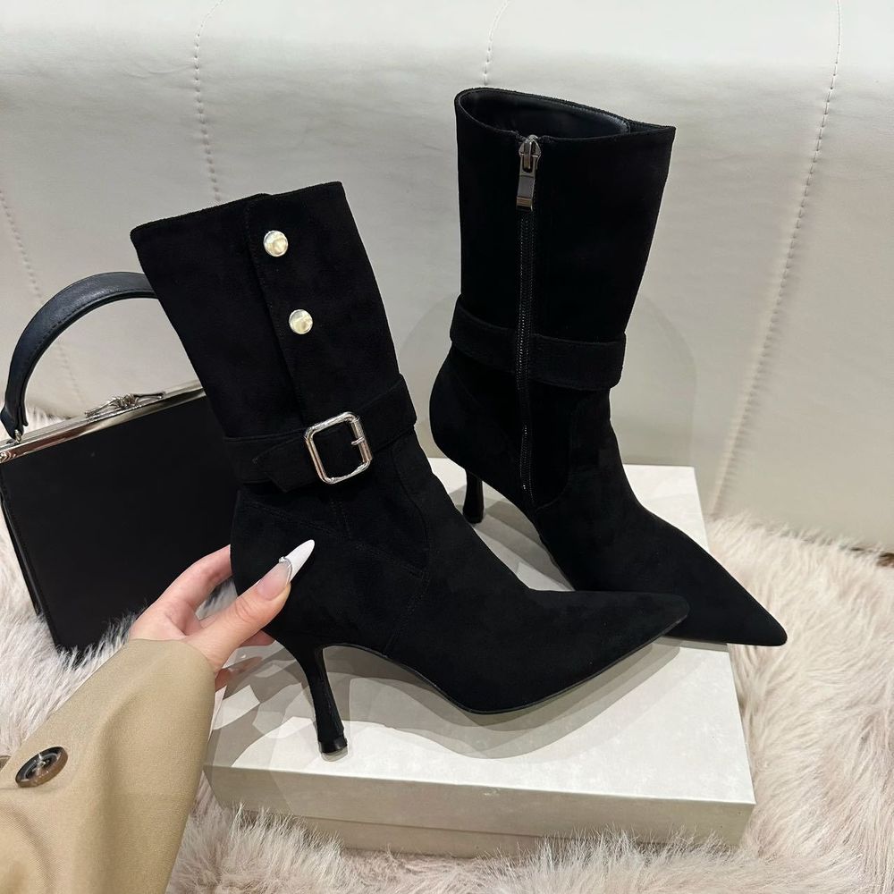 Suede Top Pointed Ankle Boots