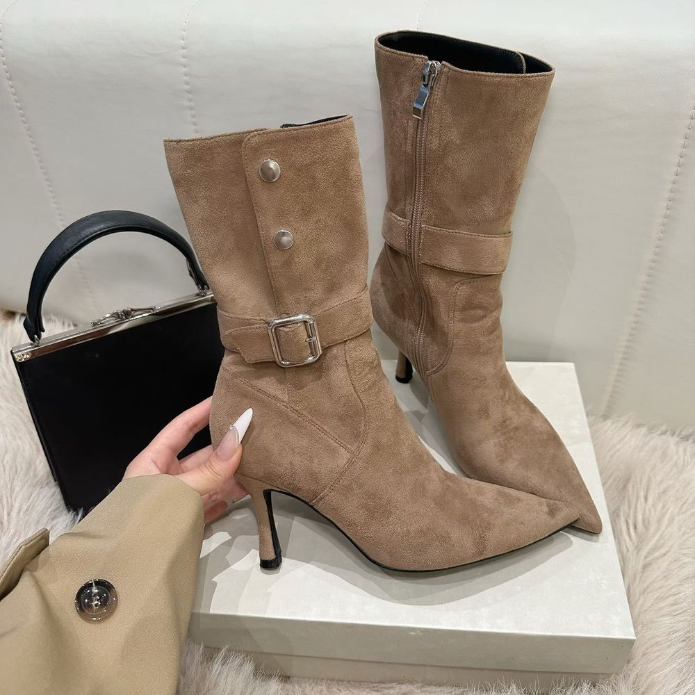 Suede Top Pointed Ankle Boots