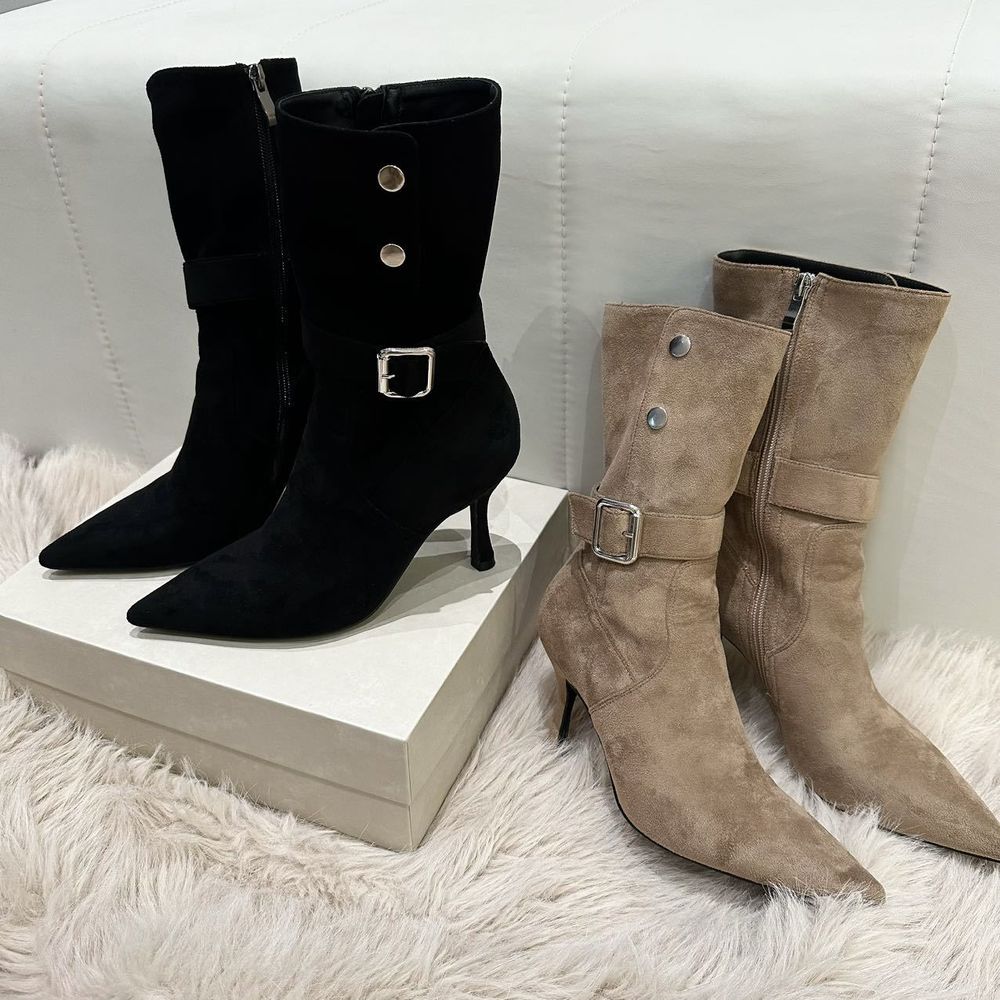 Suede Top Pointed Ankle Boots