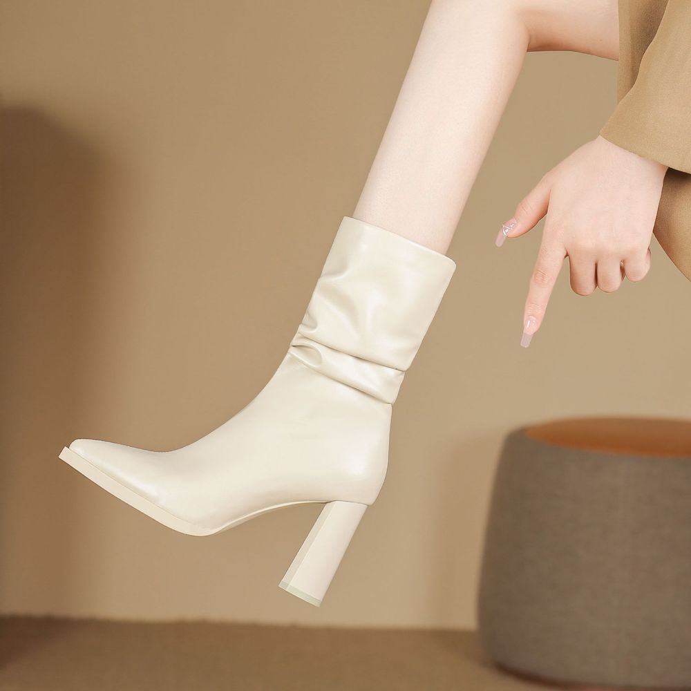 Thick Heeled Pointed Ankle Boots