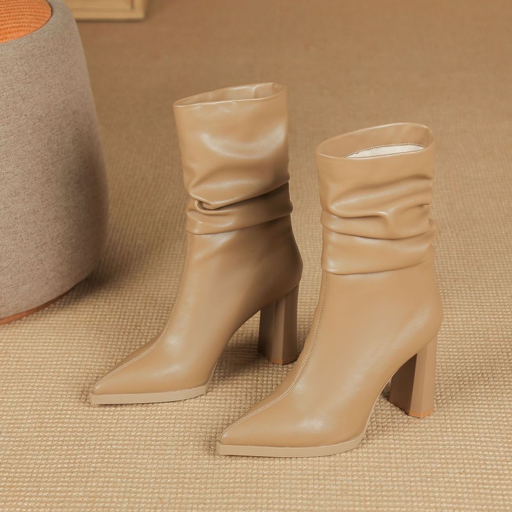 Thick Heeled Pointed Ankle Boots