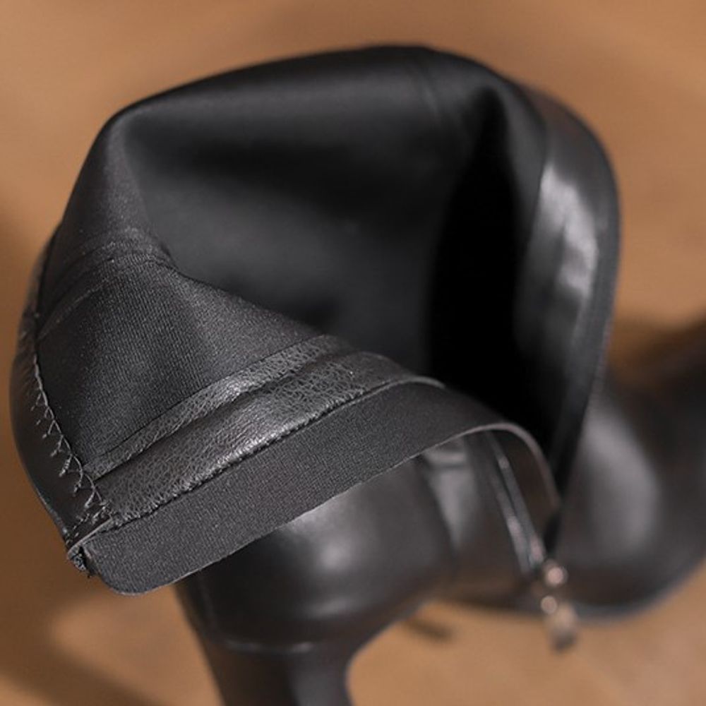 Off-white High-heeled Short Boots Women's Thick Heels, Autumn and Winter Simple Rear Zipper Pointed Soft Leather Thin Fashion Boots