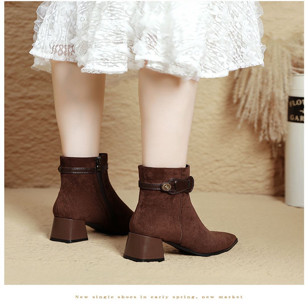Retro chunky heel ankle boots