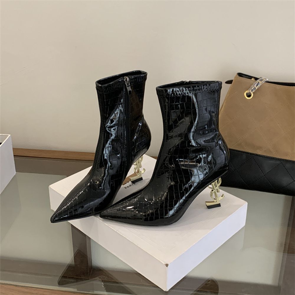 Elegant pointed-toe high-heeled ankle boots