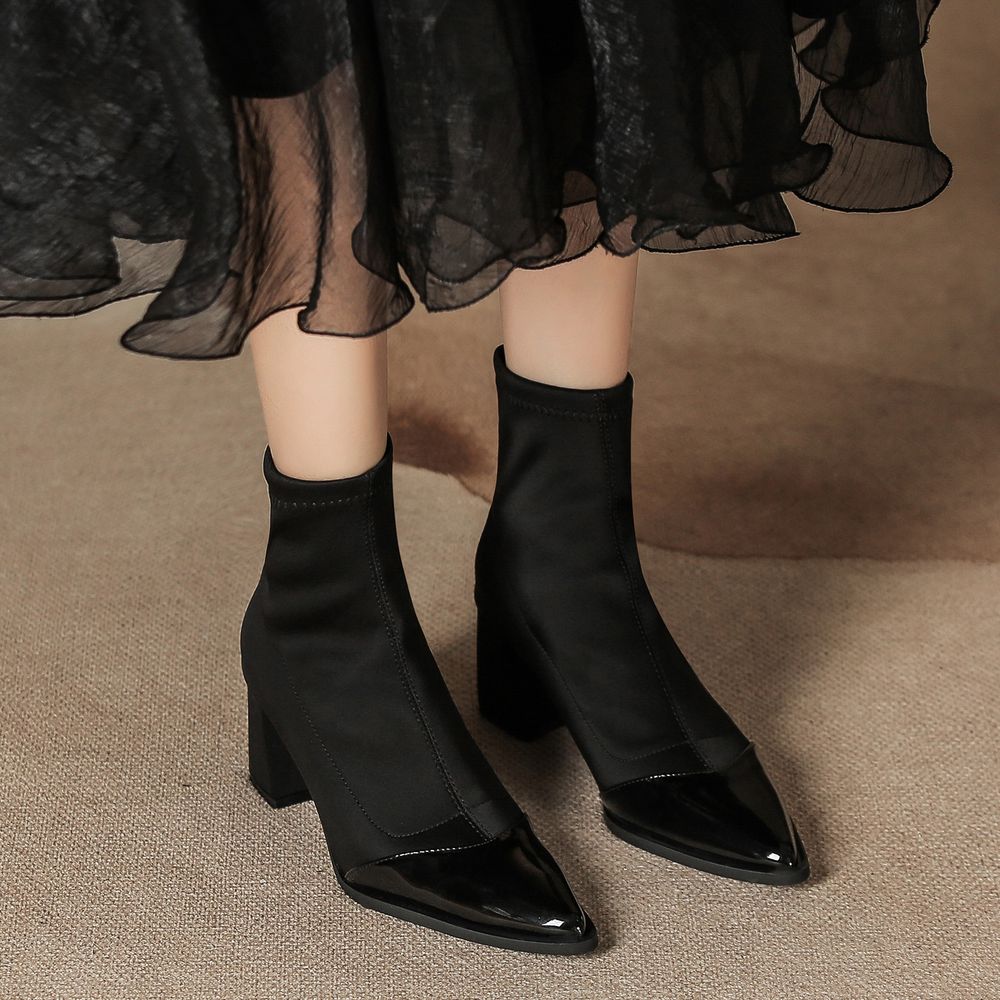 Thick Heel Pointed Toe Boots