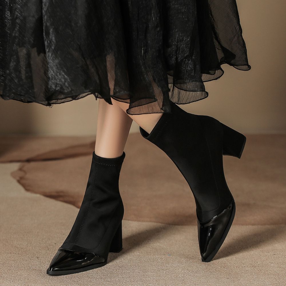 Thick Heel Pointed Toe Boots