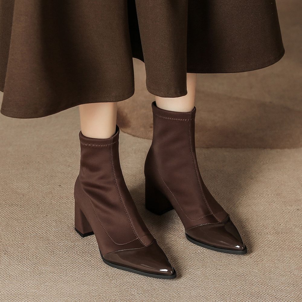 Thick Heel Pointed Toe Boots